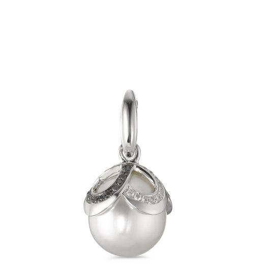 Pendant 18k White Gold Diamond Black, 0.28 ct, 46 Stones, brilliant, tw-vsi Freshwater pearl White, 12 mm Ø14 mm