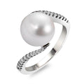 Ring 18k White Gold Diamond White, 0.15 ct, 22 Stones, brilliant, w-si Freshwater pearl, 22 Pearls, 9.5 mm