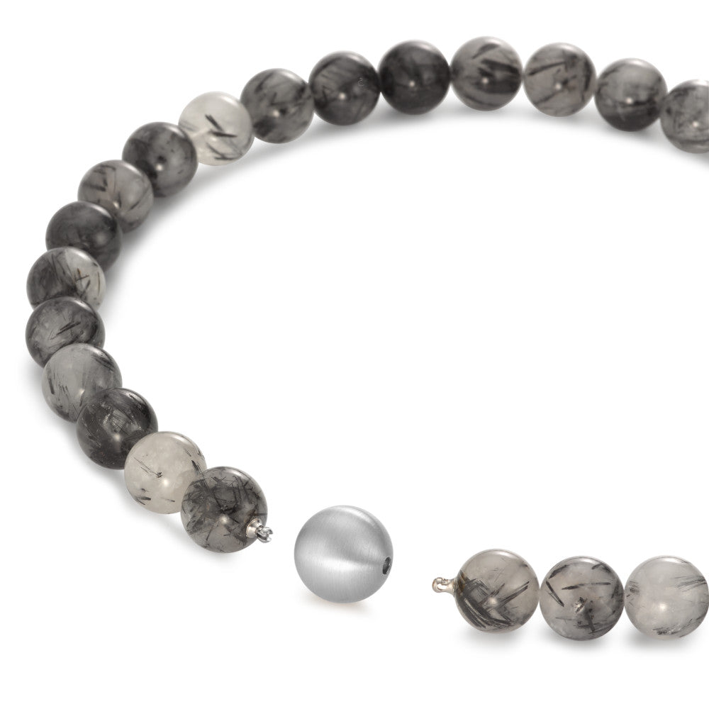 Collier rostfritt stål bergkristall flerfärgad, 14 mm, onyx 16 mm 45 cm Ø14 mm