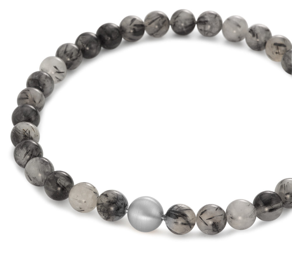 Collier rostfritt stål bergkristall flerfärgad, 14 mm, onyx 16 mm 45 cm Ø14 mm