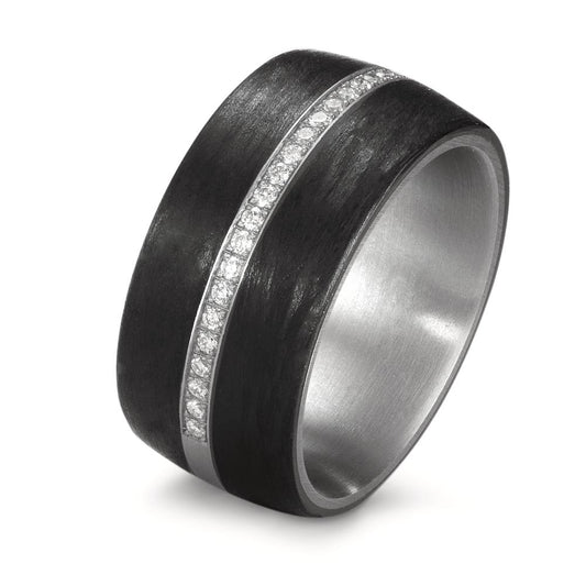 Finger ring rostfritt stål, Kol diamant vit, 0.175 ct, 25 stenar, w-si