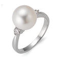 Anello Oro bianco 750/18 carati Diamante 0.24 ct, 2 pietra, w-si Perla coltivata d'acqua dolce bianco, 10 mm