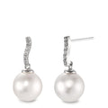 Pendientes 750/oro blanco de 18 quilates Diamante 0.13 ct, w-si Perla cultivada de agua dulce, 12 Perlas, 10 mm