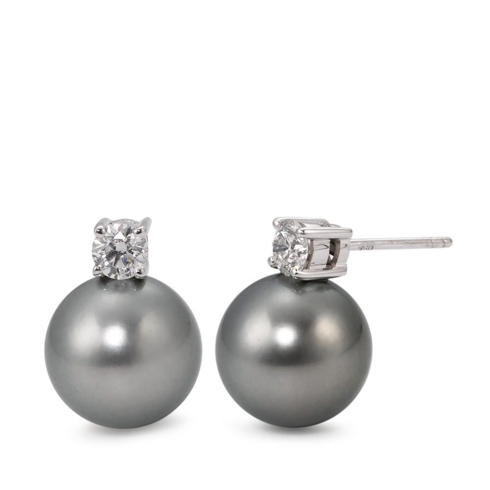 Orecchini a bottone Oro bianco 750/18 carati Diamante 0.46 ct, 2 pietra, w-si Perla di Tahiti, 2 Perla, 11 mm