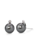 Orecchini a bottone Oro bianco 750/18 carati Diamante 0.09 ct, 2 pietra, w-si Perla di Tahiti Grigio, 2 Perla, 12 mm