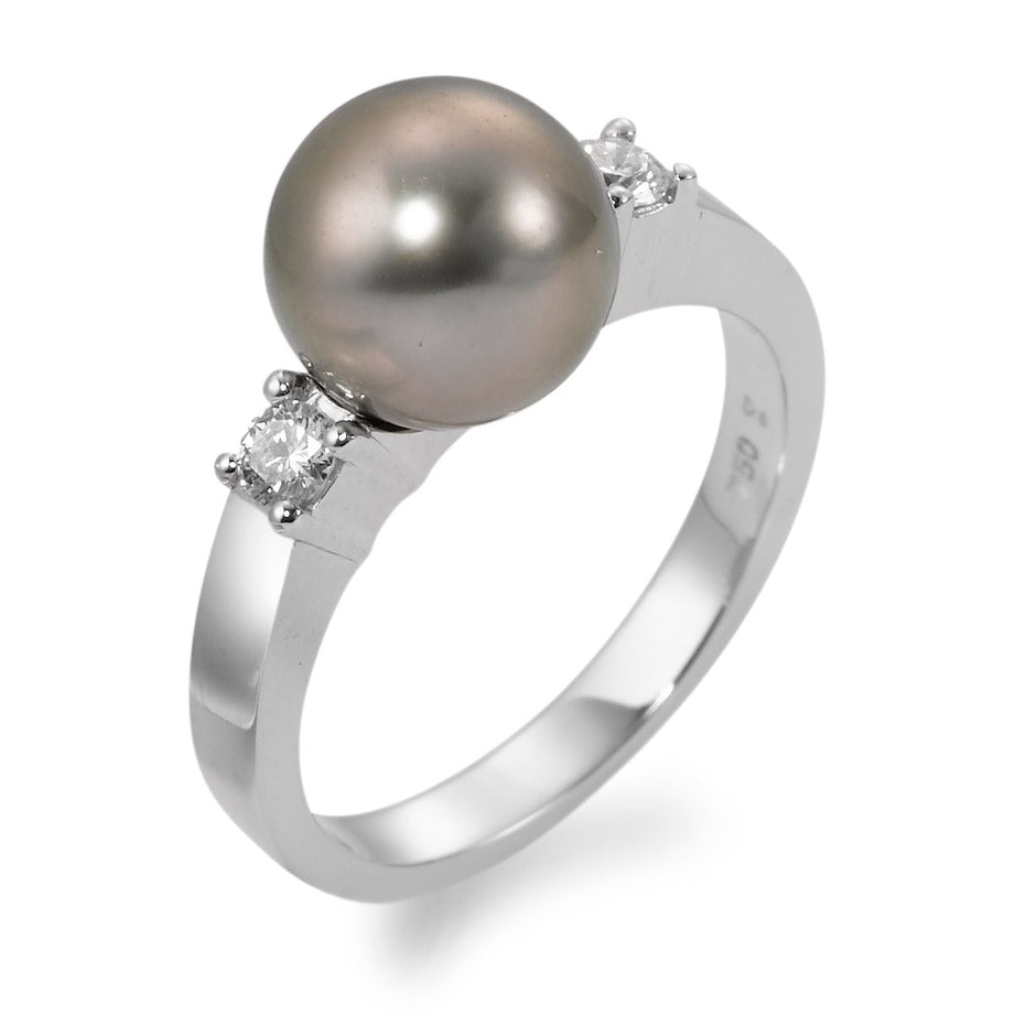 Fingerring 750/18 K Weissgold Diamant 0.20 ct, 2 Steine, w-si Tahitiperle, 9.5 mm