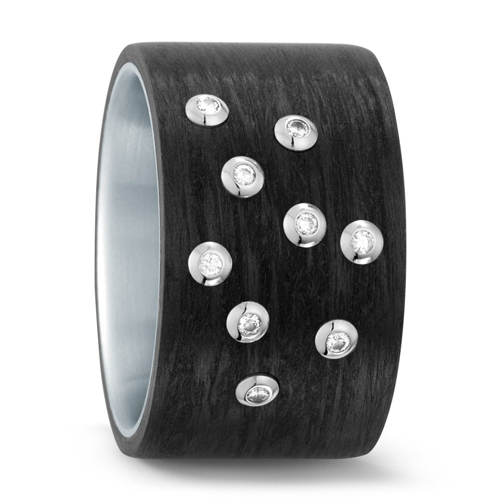 Fingerring Edelstahl, Carbon, 750/18 K Weissgold