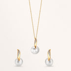 Catena con ciondolo Oro giallo 750/18 carati, Oro bianco 750/18 carati Diamante bianco, 0.01 ct, 2 pietra, [Brillant], w-si Perla coltivata d'acqua dolce bianco, 10 mm 40-42 cm