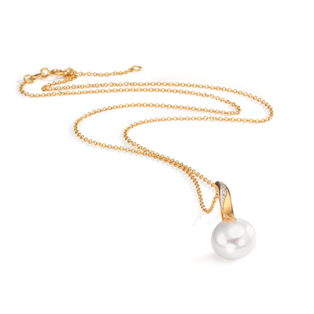 Catena con ciondolo Oro giallo 750/18 carati, Oro bianco 750/18 carati Diamante bianco, 0.01 ct, 2 pietra, [Brillant], w-si Perla coltivata d'acqua dolce bianco, 10 mm 40-42 cm