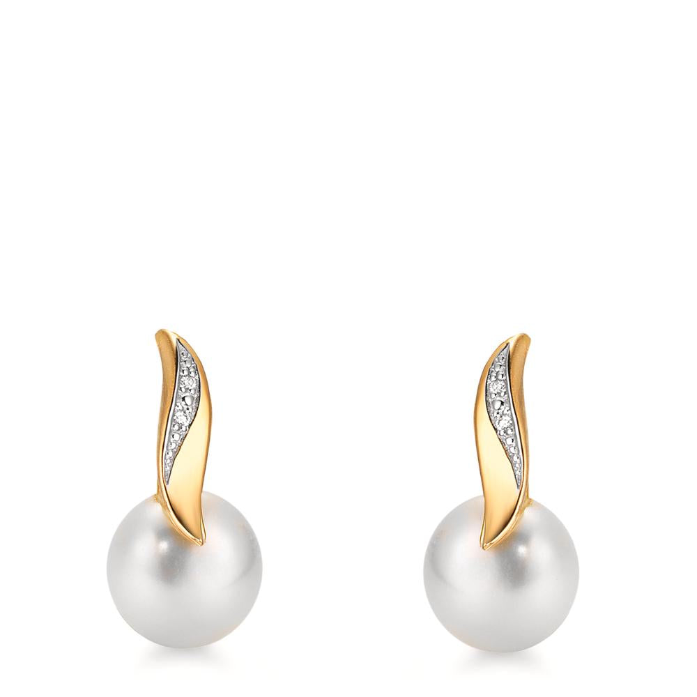 Pendientes 750/oro amarillo de 18 quilates Diamante blanco, 0.10 ct, 2 piedras, [Brillant], w-si Perla cultivada de agua dulce blanco, 2 Perlas, 7 mm