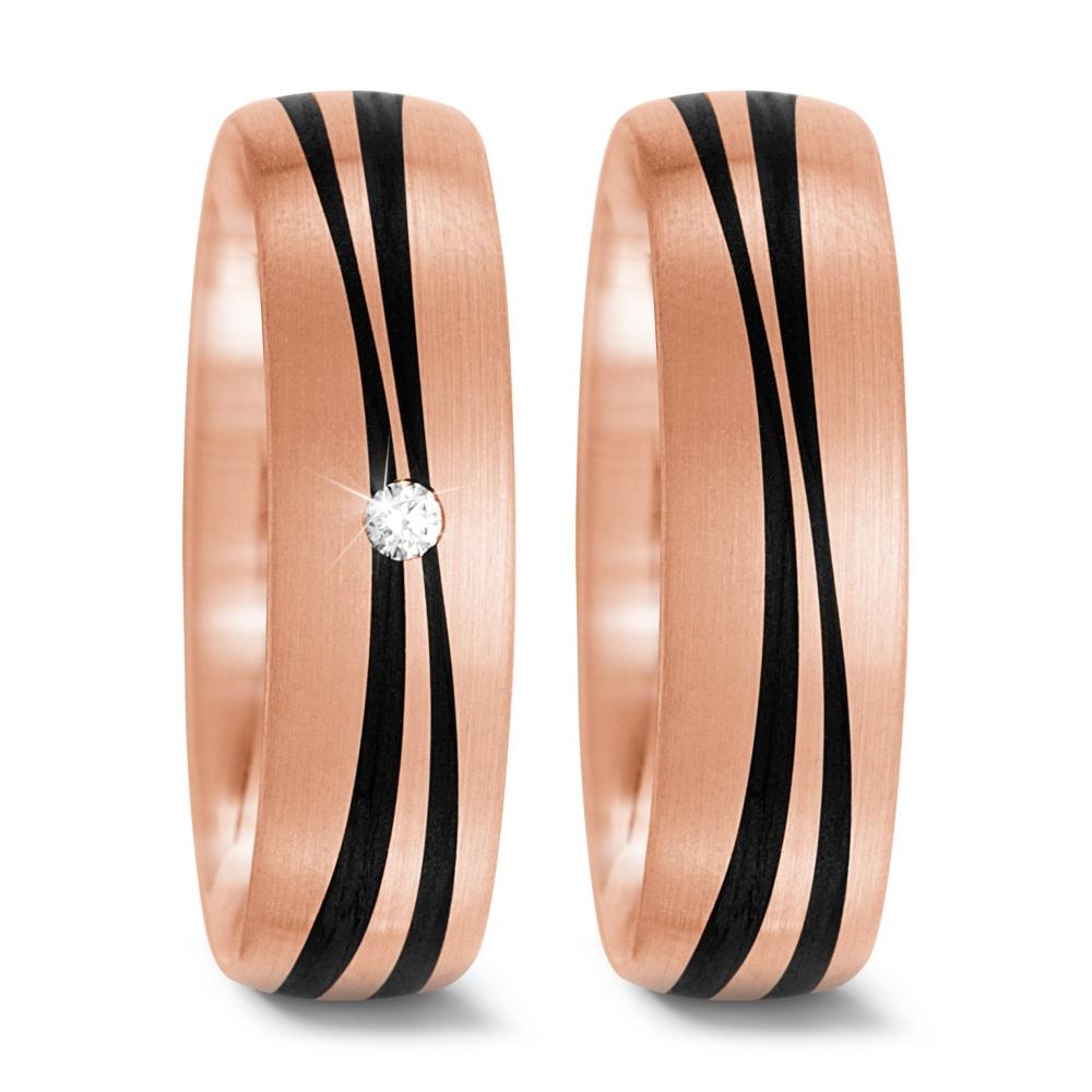Partnerring 585/14 K roséguld, Kol diamant 0.02 ct, tw-si