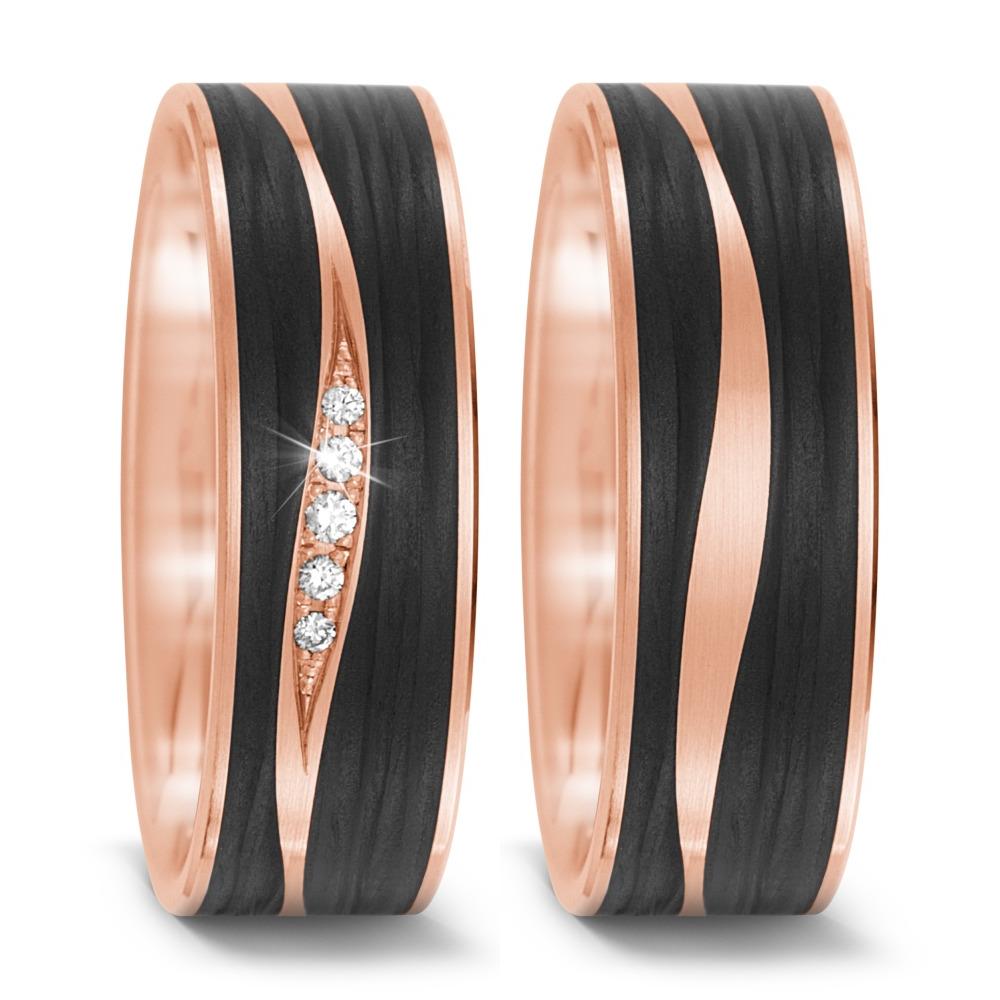 Anillo de pareja oro rosa de 585/14 kt, Carbón