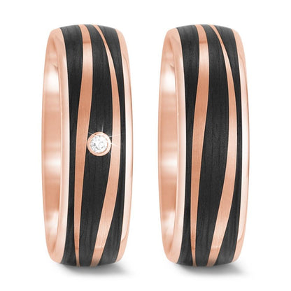 Anillo de pareja oro rosa de 585/14 kt, Carbón Diamante 0.02 ct, tw-si