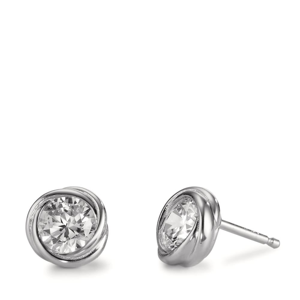 Stud earrings Silver Zirconia Rhodium plated Ø8 mm