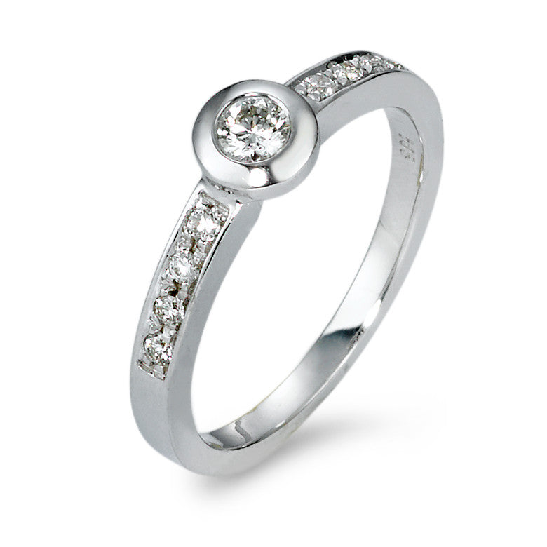 Solitärring 585/14 K vitguld diamant 0.25 ct, 9 stenar, w-si