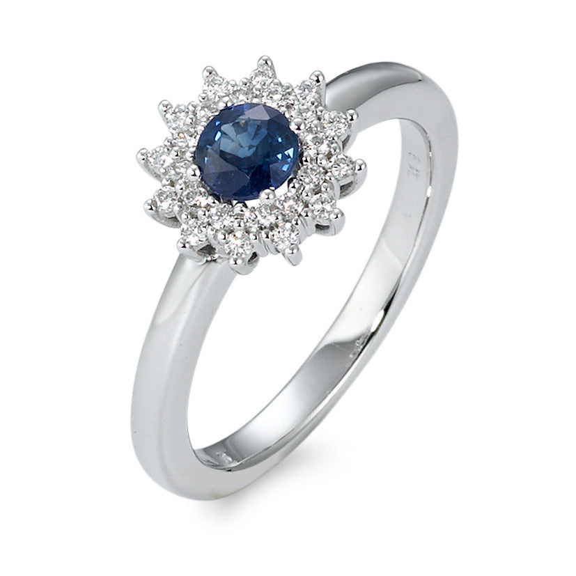 Ring 18k White Gold Sapphire Blue, Diamond White, 0.19 ct, 25 Stones, brilliant, w-si