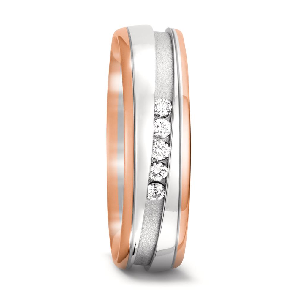 Partnerring 750/18 K rött guld, 750/18 K vitguld diamant 0.10 ct, 5 stenar, w-si