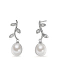 Pendant d'oreilles Argent Zircone 6 Pierres Rhodié perle d'eau douce, 8.5 mm