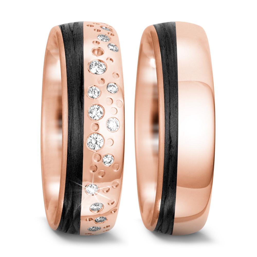 Anillo de pareja oro rosa de 585/14 kt, Carbón