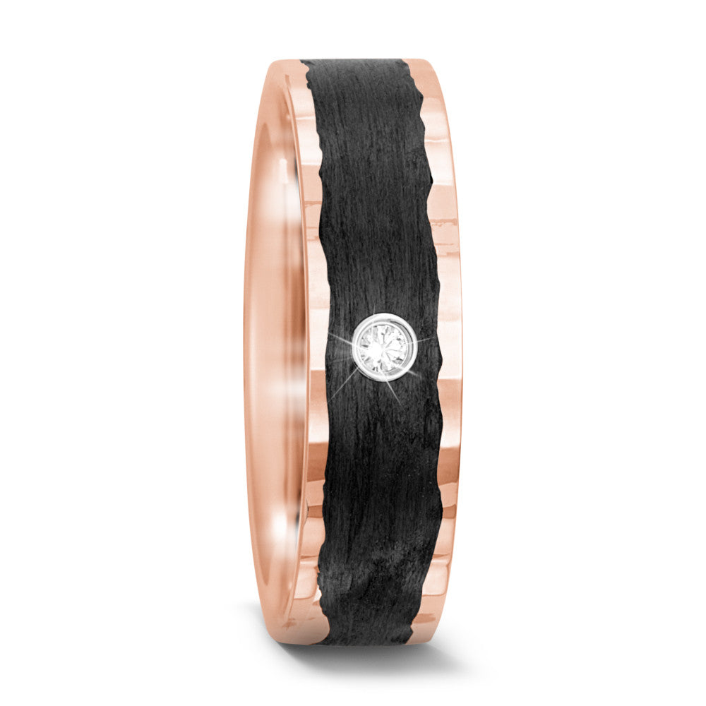 Anillo de pareja oro rosa de 585/14 kt, Carbón Diamante 0.02 ct, tw-si