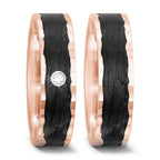 Anillo de pareja oro rosa de 585/14 kt, Carbón Diamante 0.02 ct, tw-si