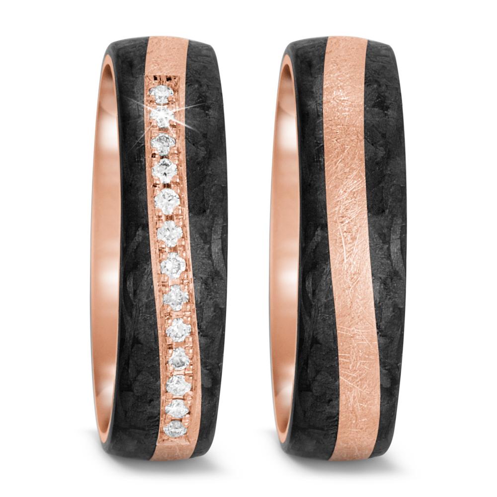 Partnerring 585/14 K Rosegold, Carbon Diamant 0.091 ct, 13 Steine, tw-si