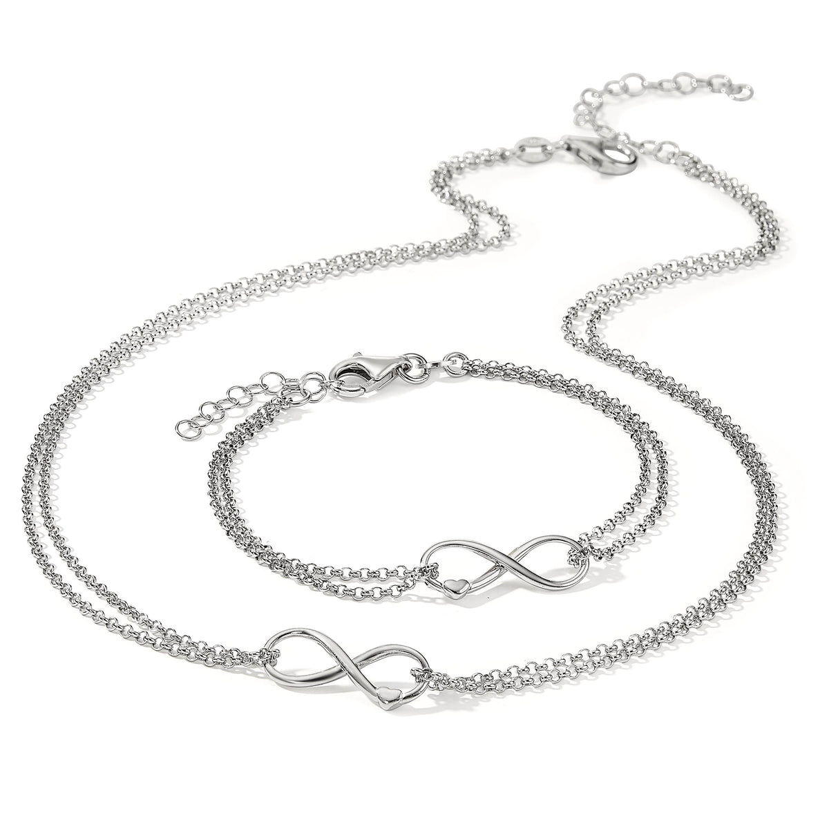 Infinity Herz Armband Aus 925 Sterlingsilber – Doppelt Gelegt, Mit Zirkonia, Verstellbar 17+4 Cm, Geschenkbox