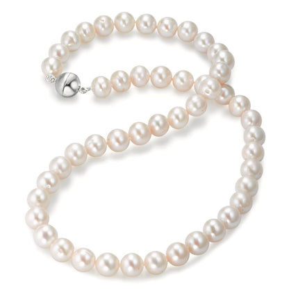 Collier Argent Rhodié perle d'eau douce blanc 8-8.5 mm 42 cm