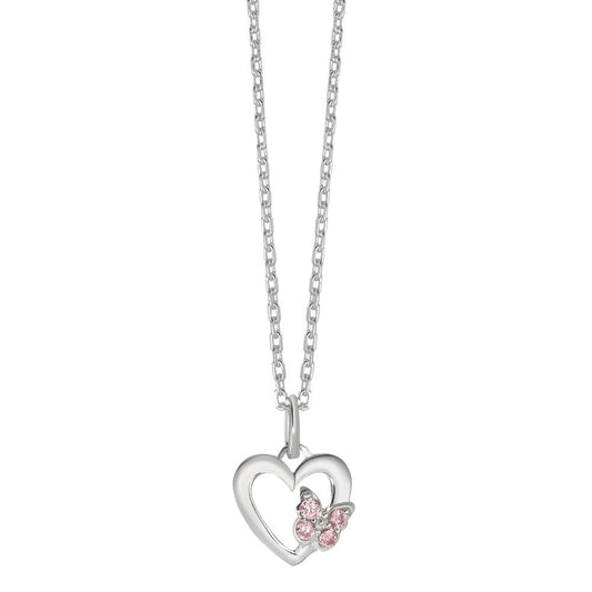 Halskette mit Anhänger Silber Zirkonia rosa, 4 Steine Schmetterling verstellbar