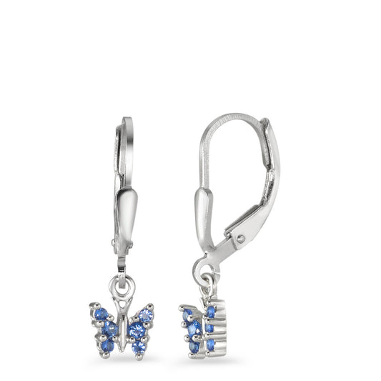Ohrhänger Silber Zirkonia blau, 6 Steine rhodiniert Schmetterling
