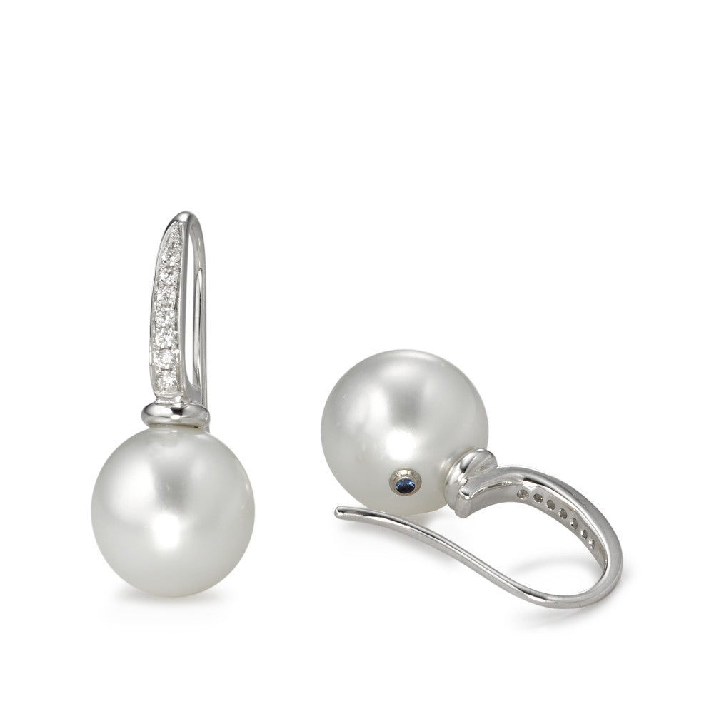 Pendientes 750/oro blanco de 18 quilates Diamante 0.14 ct, 14 piedras, w-si Perla de Tahití blanco, 2 Perlas, 10 mm