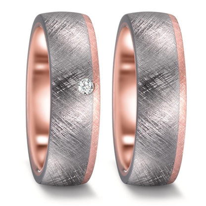 Partnerring 999 Tantal, 585/14 K Rosegold Diamant 0.03 ct, w-si