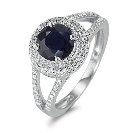 Finger ring 375/9 K vitguld safir blå, 1.76 ct, [rund], AAA, diamant vit, 0.23 ct, 12 stenar, w-pi3