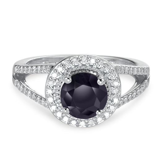 Finger ring 375/9 K vitguld safir blå, 1.76 ct, [rund], AAA, diamant vit, 0.23 ct, 12 stenar, w-pi3