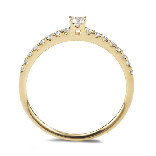 Bague solitaire Or jaune 18K Diamant 0.25 ct, 17 Pierres, w-si