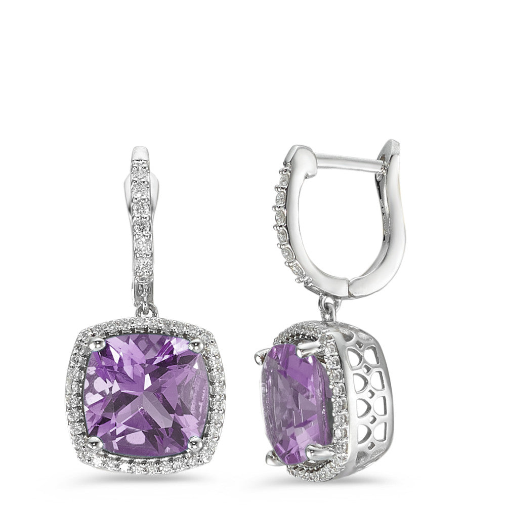 Orecchini Oro bianco 750/18 carati Ametista Viola, 2 pietra, Diamante bianco, 0.25 ct, 76 pietra, w-pi3