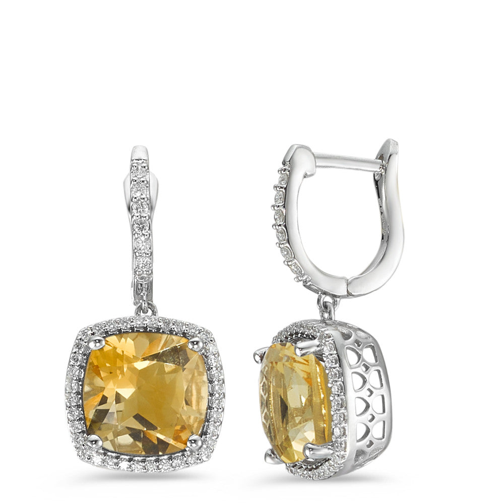 Ohrhänger 750/18 K Weissgold Citrin golden, 2 Steine, Diamant weiss, 0.25 ct, 76 Steine, w-pi3