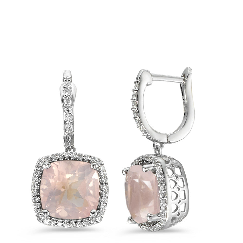 Ohrhänger 750/18 K Weissgold Rosenquarz rosa, Diamant weiss, 0.25 ct, 76 Steine, w-si