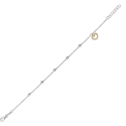 Armband 750/18 K Weissgold, 750/18 K Gelbgold Zirkonia Herz 16.5-18.5 cm verstellbar