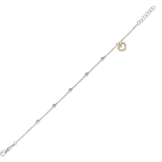 Bracelet 18k White Gold, 18k Yellow Gold Zirconia Heart 16.5-18.5 cm