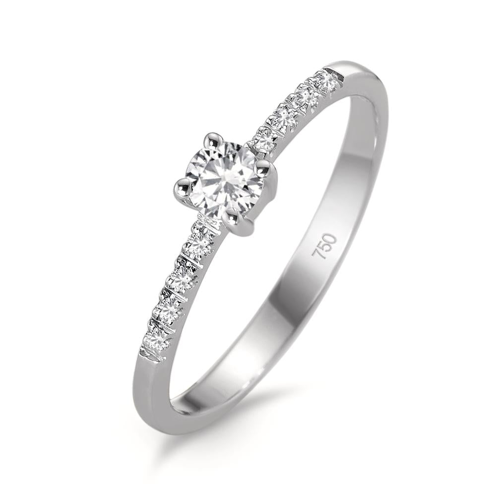 Solitärring 750/18 K vitguld diamant vit, 0.04 ct, 8 stenar, [Brillant], w-si, diamant vit, 0.20 ct, [Brillant], w-si