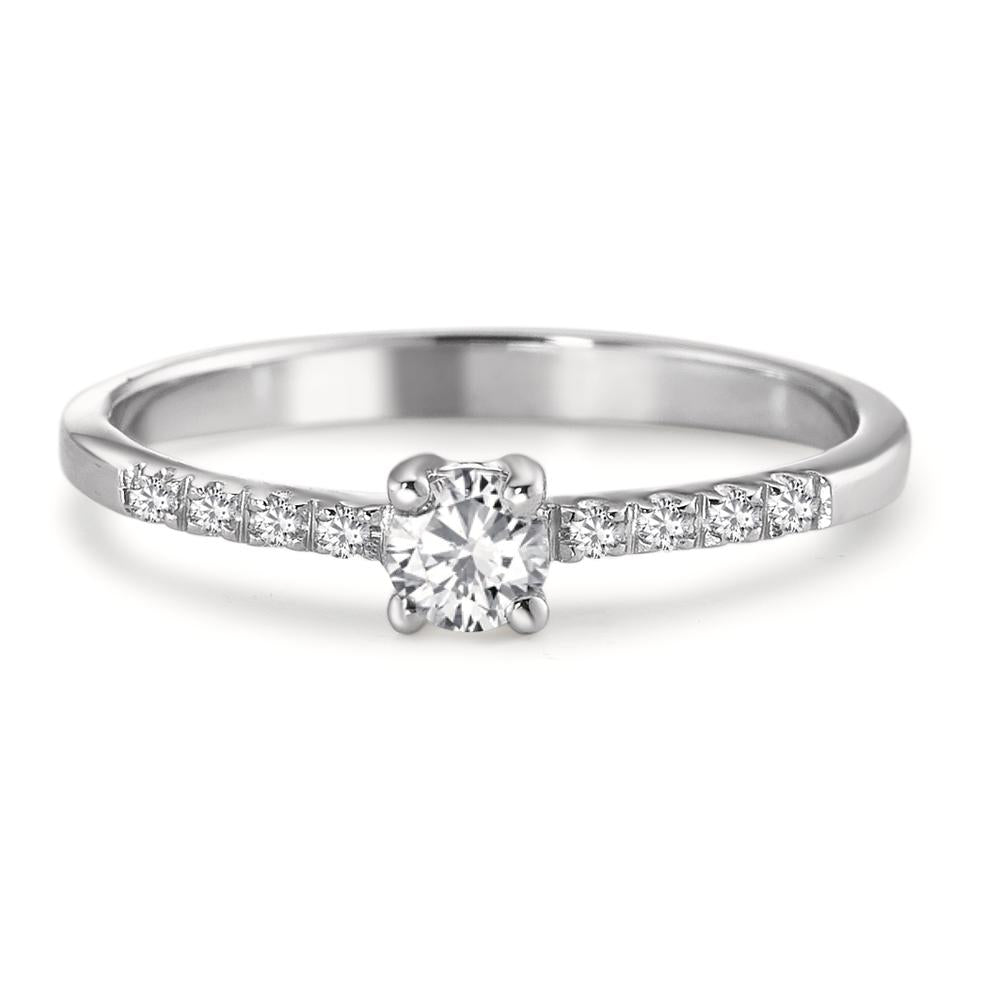 Anillo solitario 750/oro blanco de 18 quilates Diamante blanco, 0.04 ct, 8 piedras, [Brillant], w-si, Diamante blanco, 0.20 ct, [Brillant], w-si