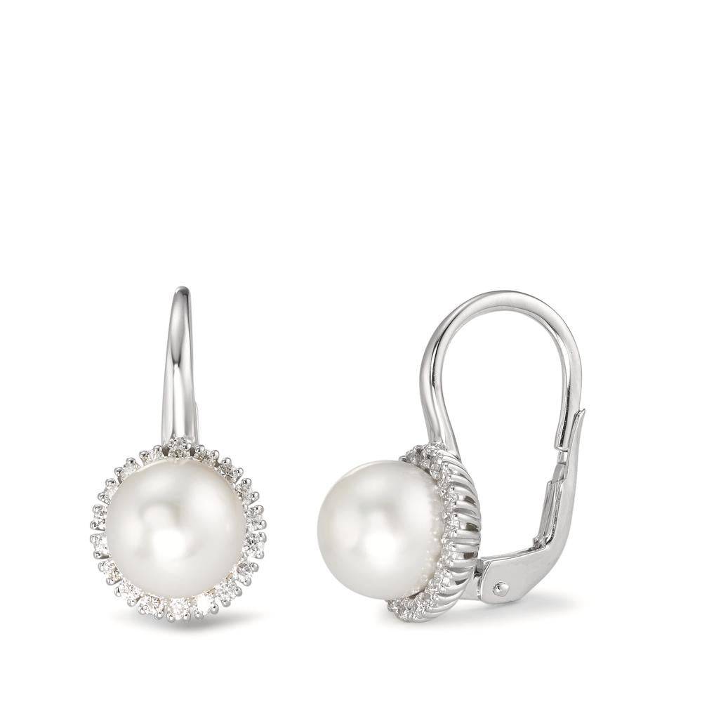 Orecchini Oro bianco 750/18 carati Diamante 0.36 ct, w-si Perla coltivata d'acqua dolce bianco, 8 mm