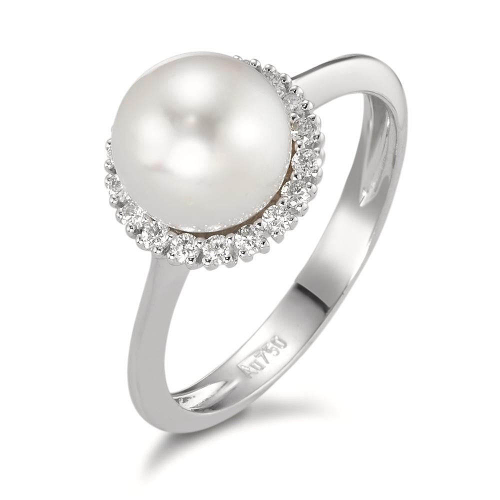 Bague Or blanc 18K Diamant 0.18 ct, w-si perle d'eau douce blanc, 8 mm