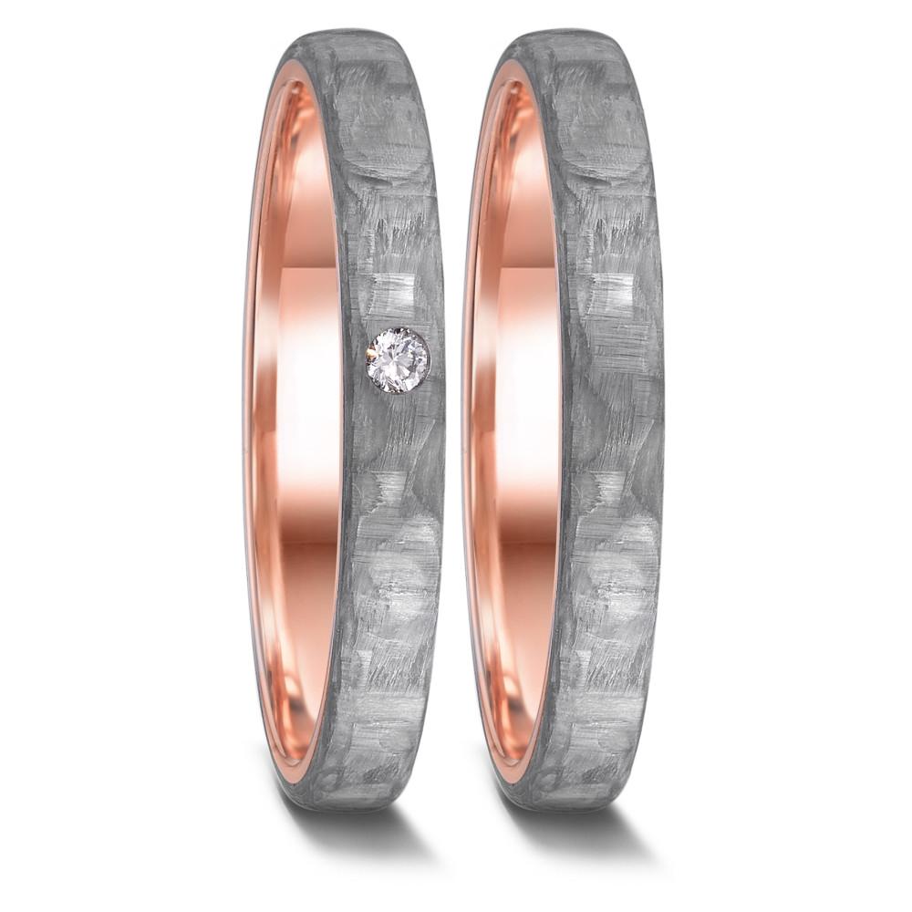 Love Ring 585/14 K Rotgold mit Grey Carbon und Diamant 0.02 ct