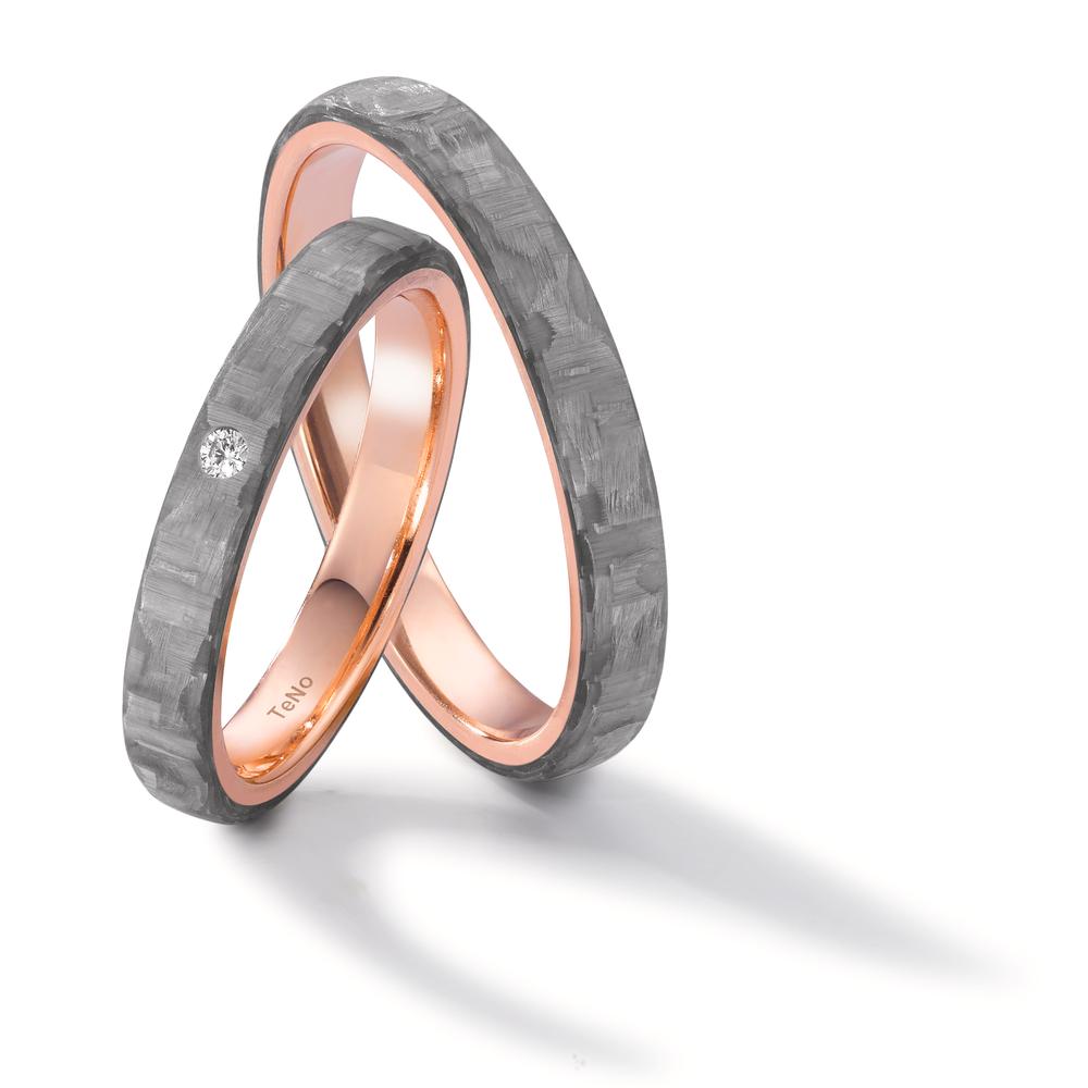 Love Ring 585/14 K Rotgold mit Grey Carbon und Diamant 0.02 ct