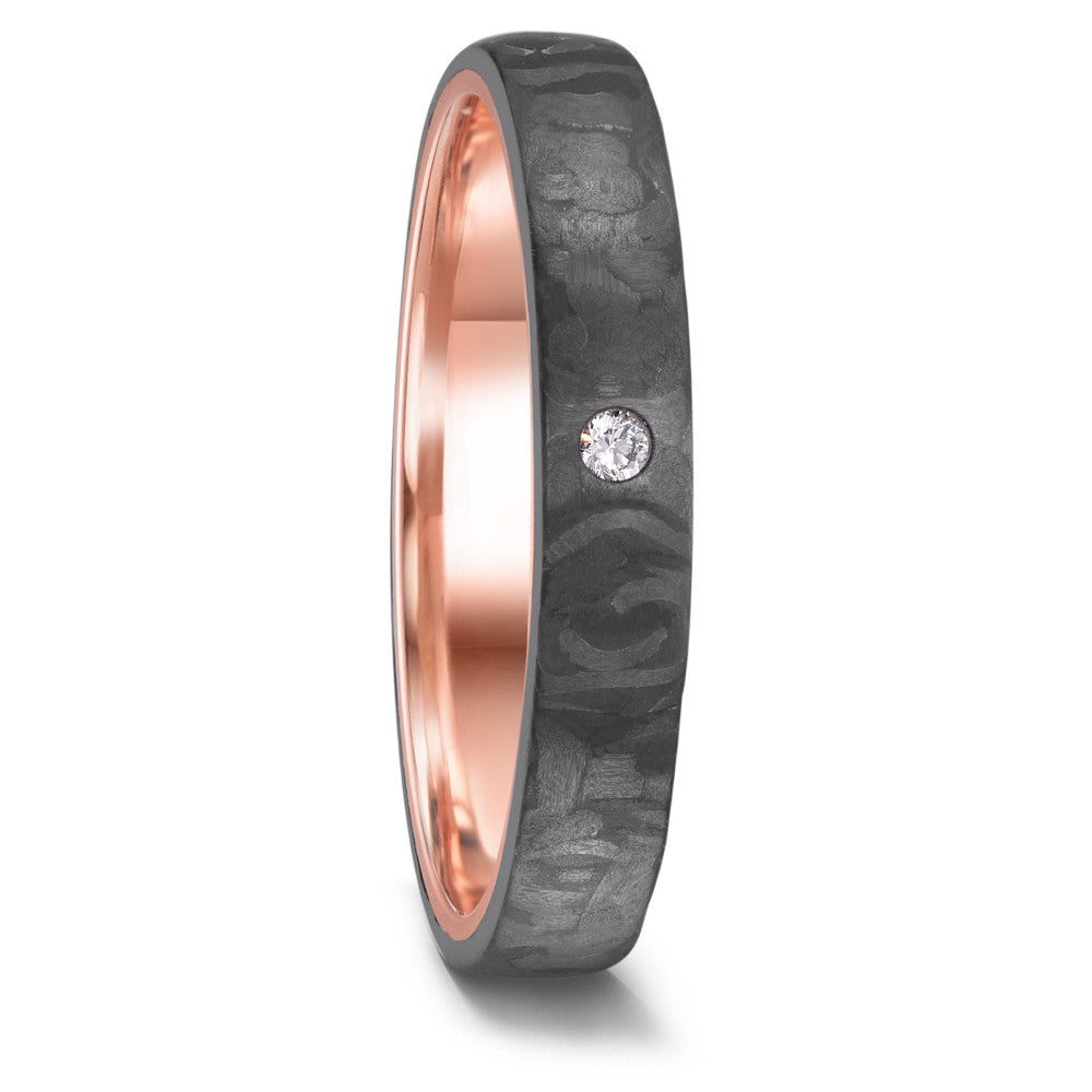 Love Ring 585/14 K Rotgold mit Carbon und Diamant 0.03 ct