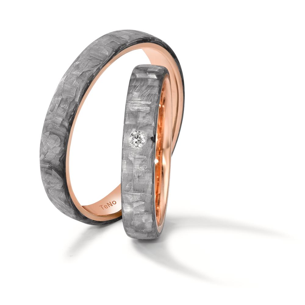 Love Ring 585/14 K Rotgold mit Grey Carbon und Diamant 0.03 ct