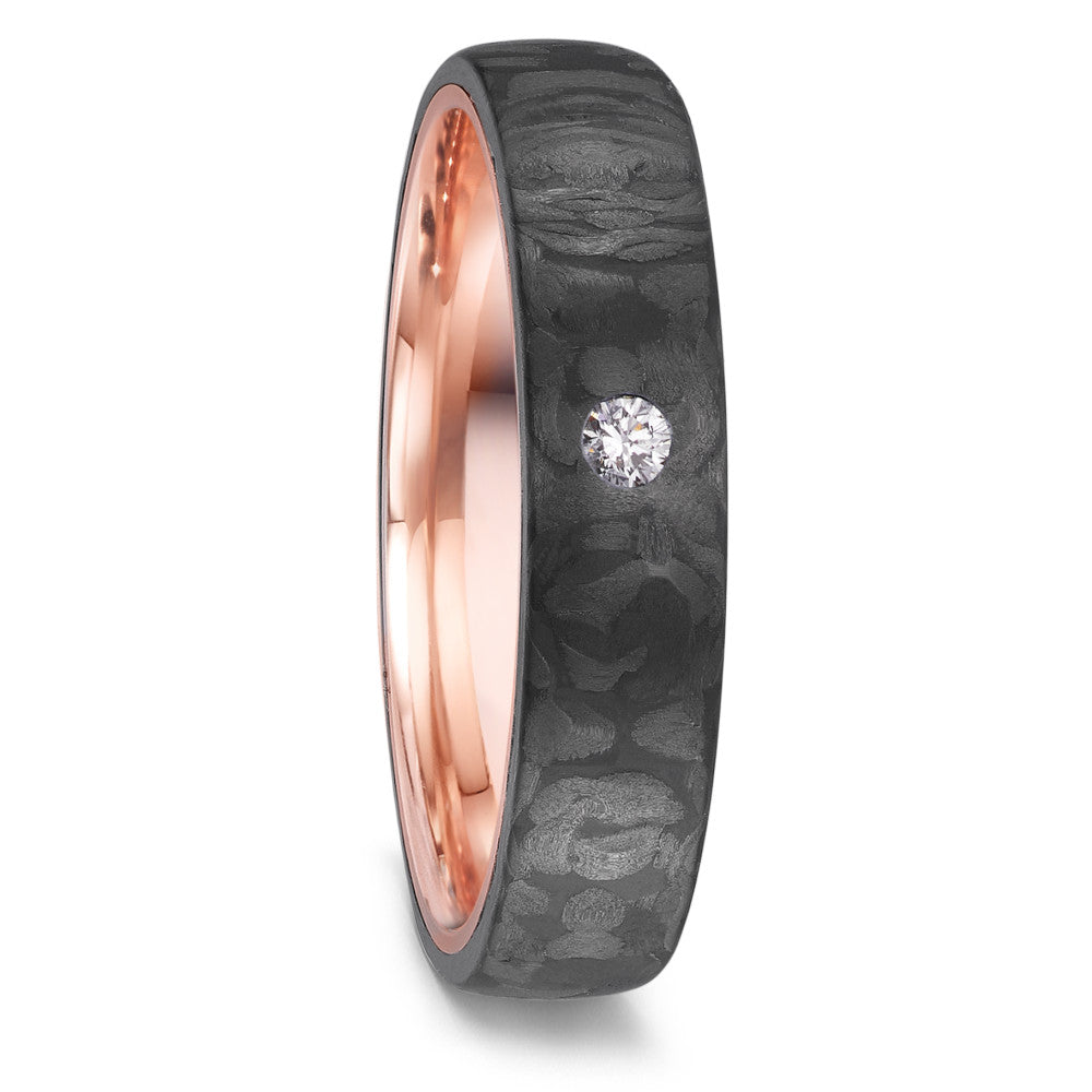Love Ring 585/14 K Rotgold mit Carbon und Diamant 0.04 ct