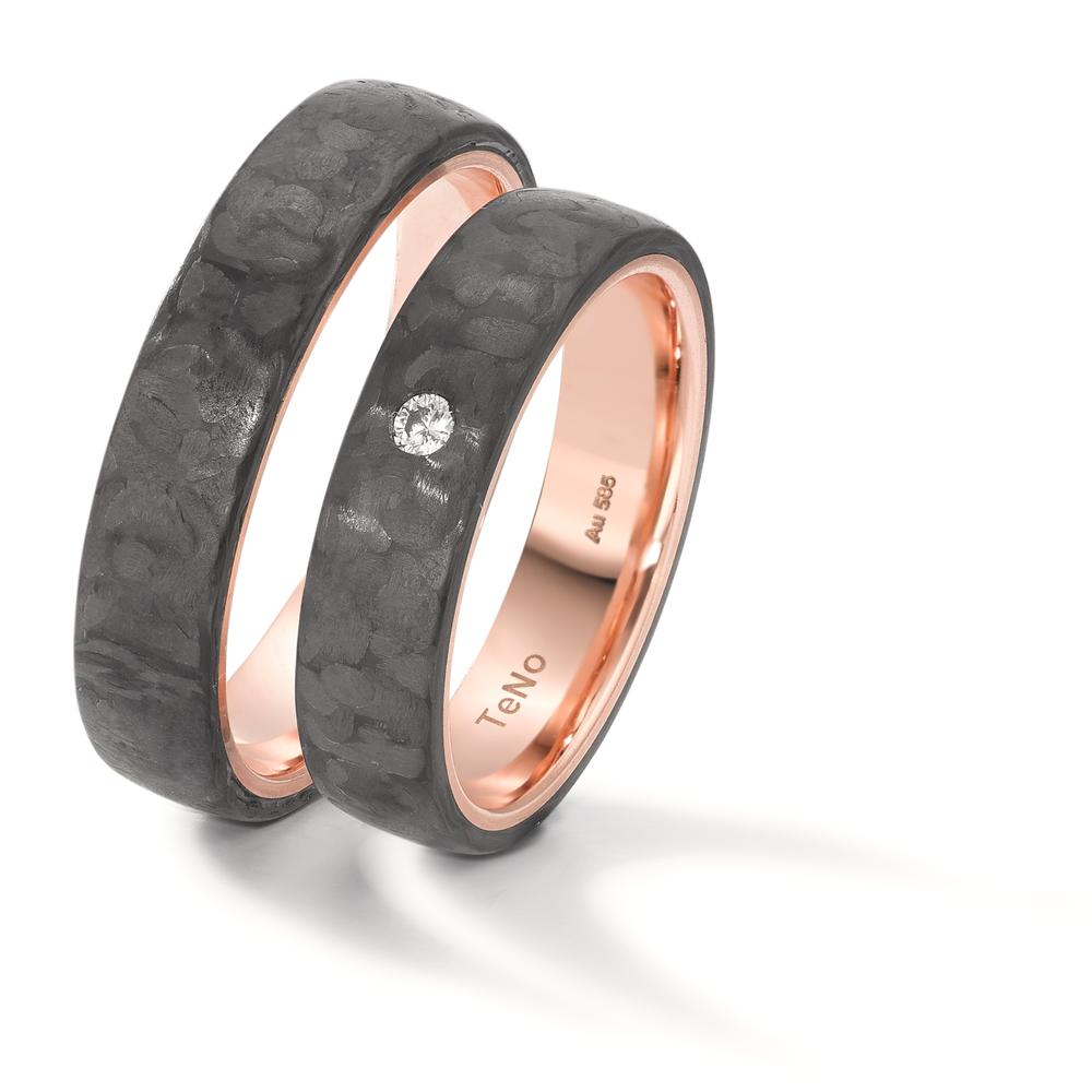 Love Ring 585/14 K Rotgold mit Carbon und Diamant 0.04 ct